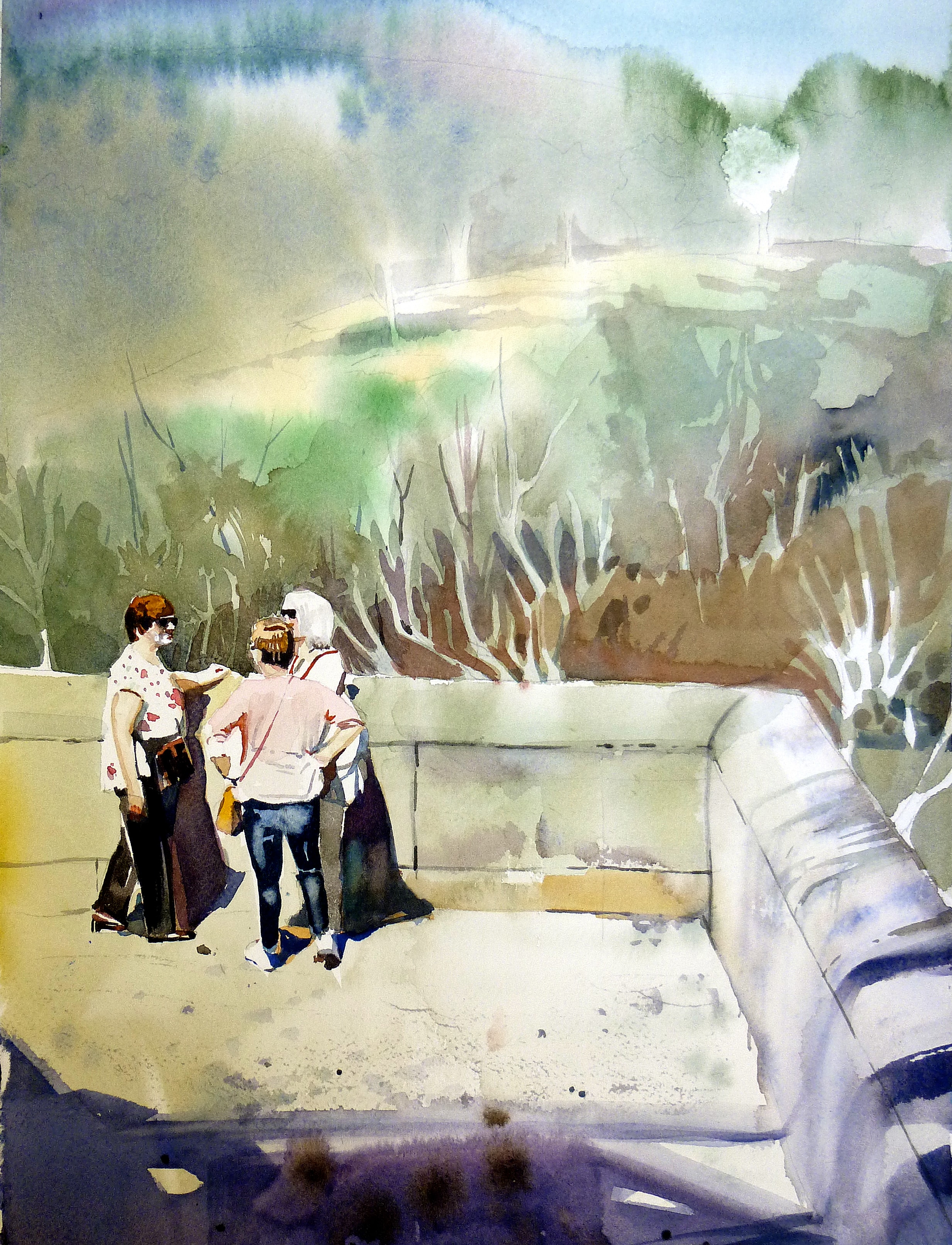 Balcony Gossip — Watercolor on paper