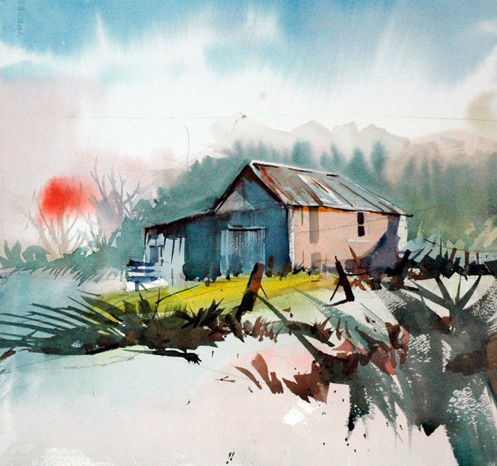 Barn Yard — Watercolor on paper