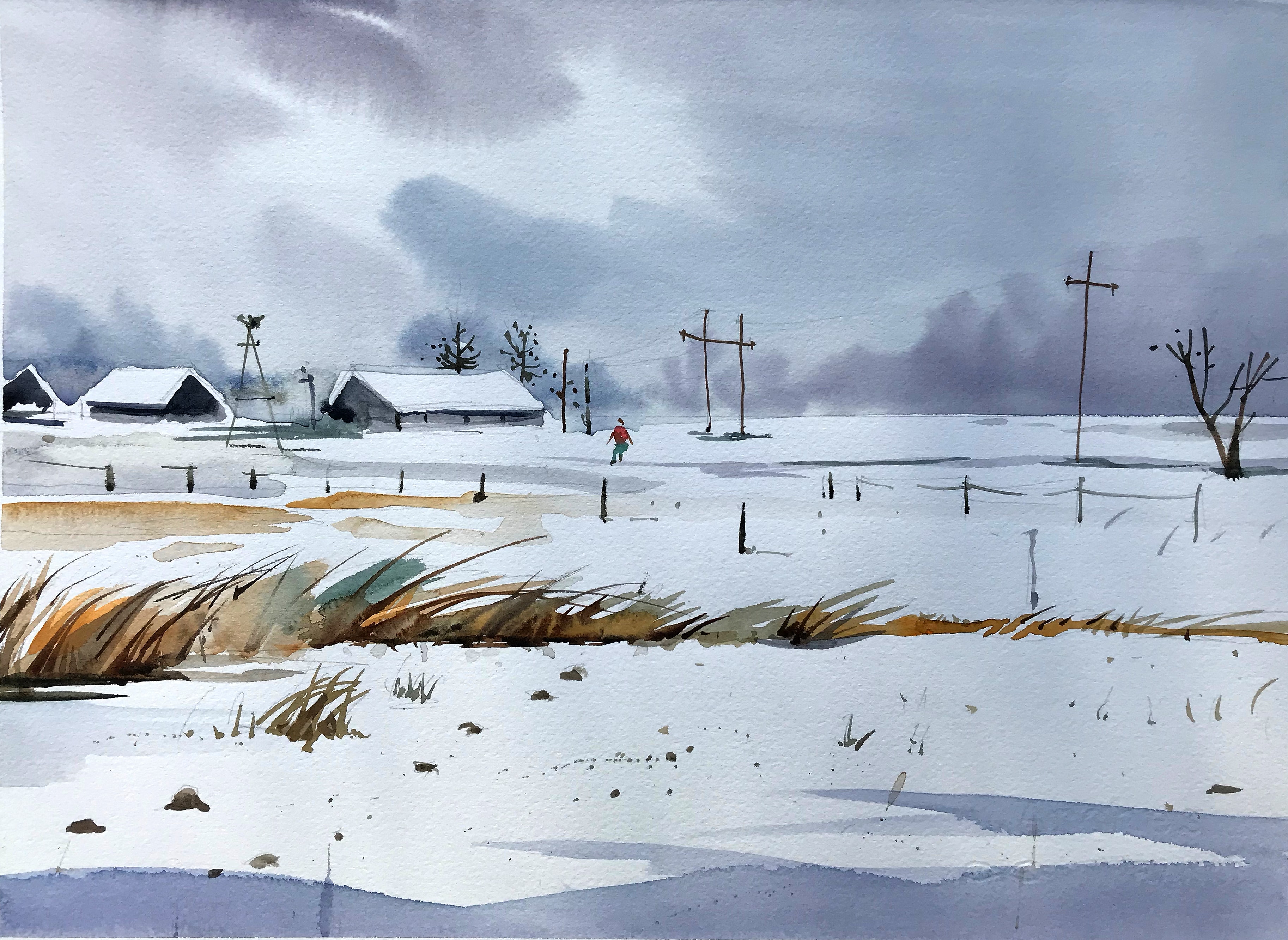 Winter Field — Watercolor on paper