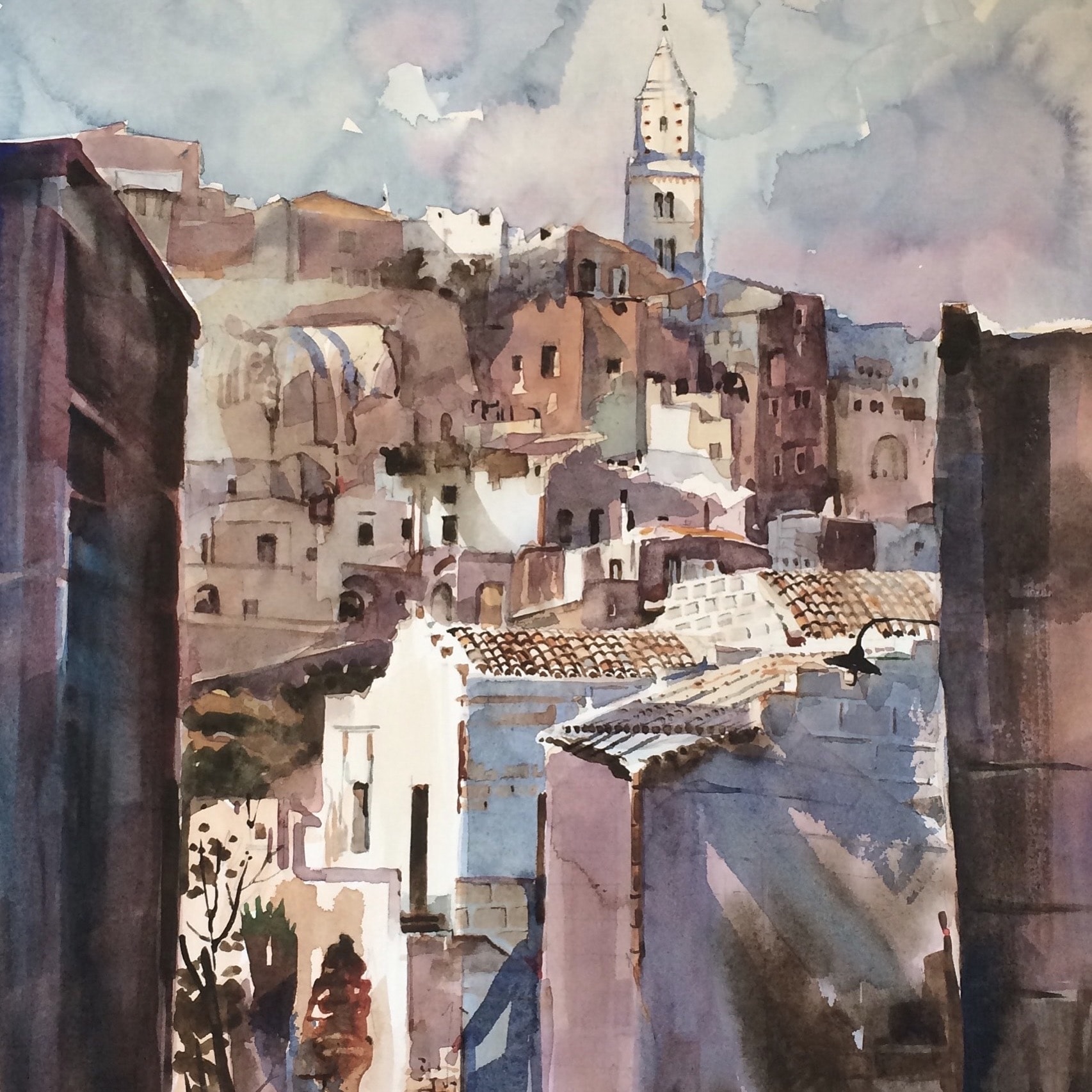 Mediterranean Village — Watercolor on paper
