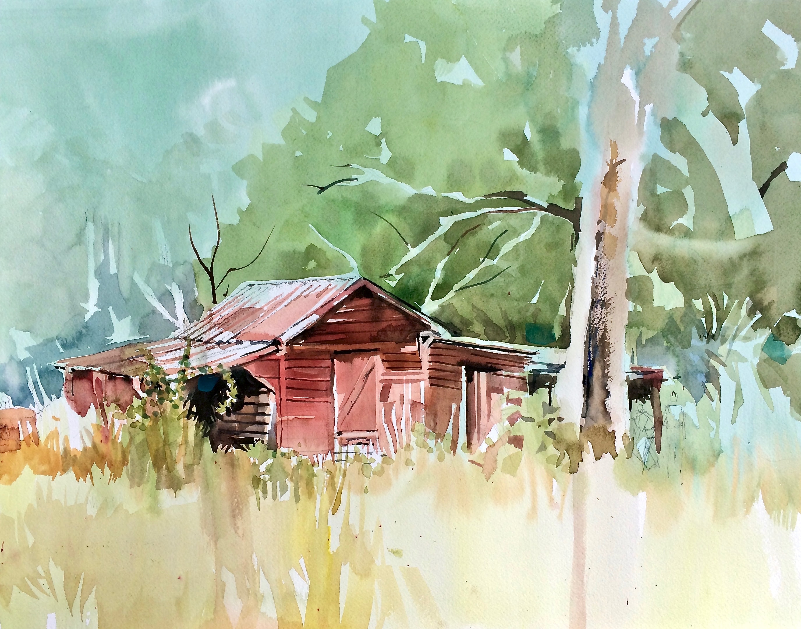 Red Cabin — Watercolor on paper