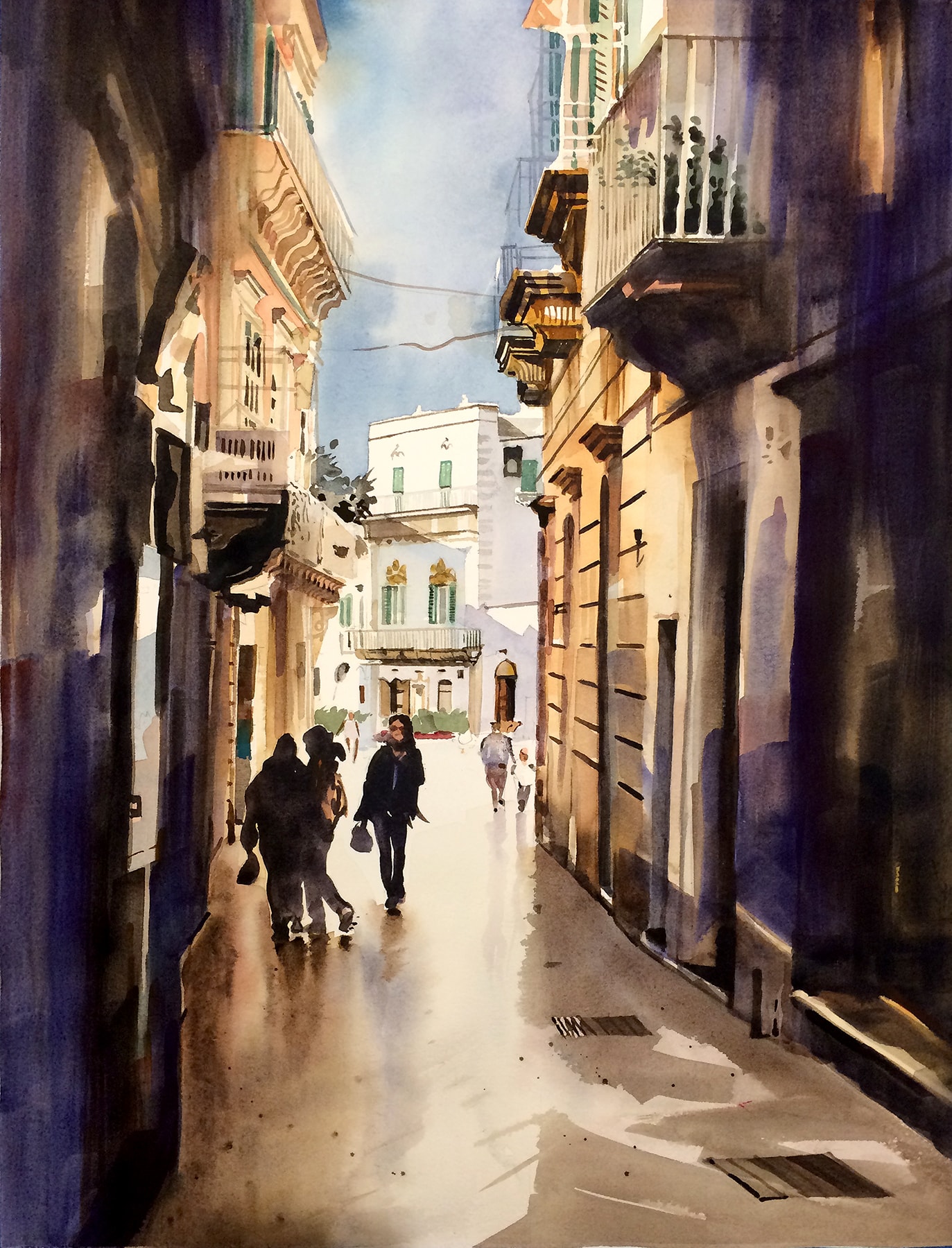 Mediterranean Alley — Watercolor on paper