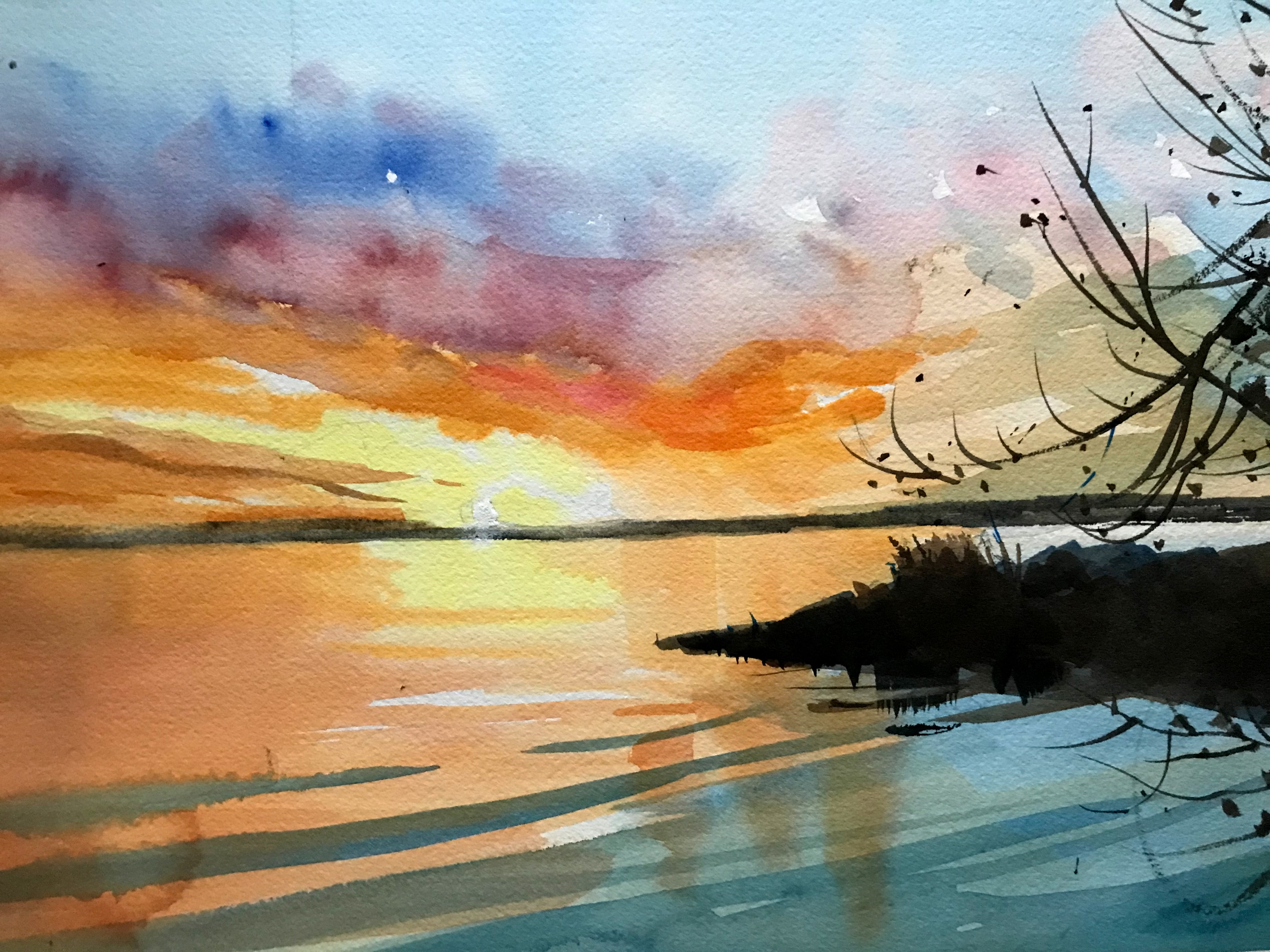 Lake Sunset — Watercolor on paper