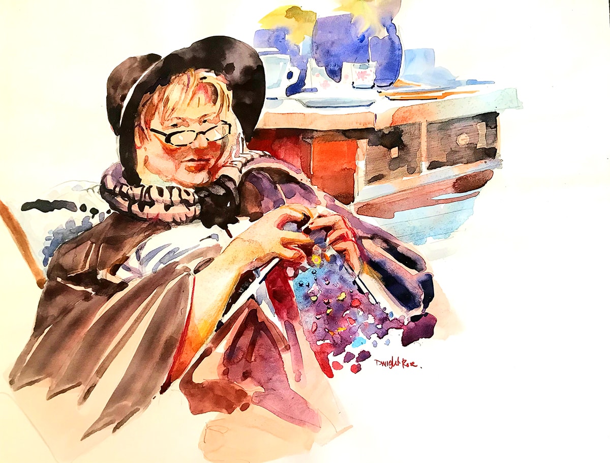 Miss B Relaxing — Watercolor on paper