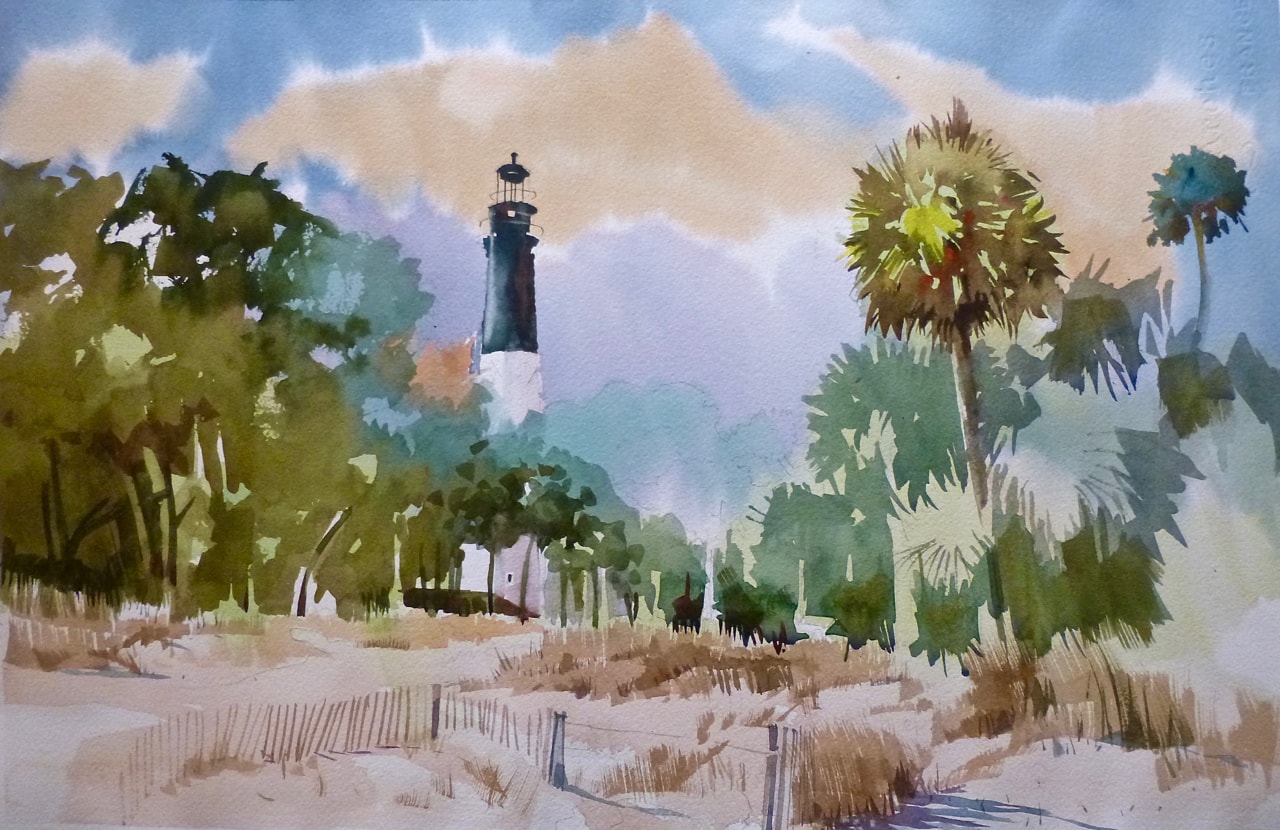 Lighthouse Beach — Watercolor on paper