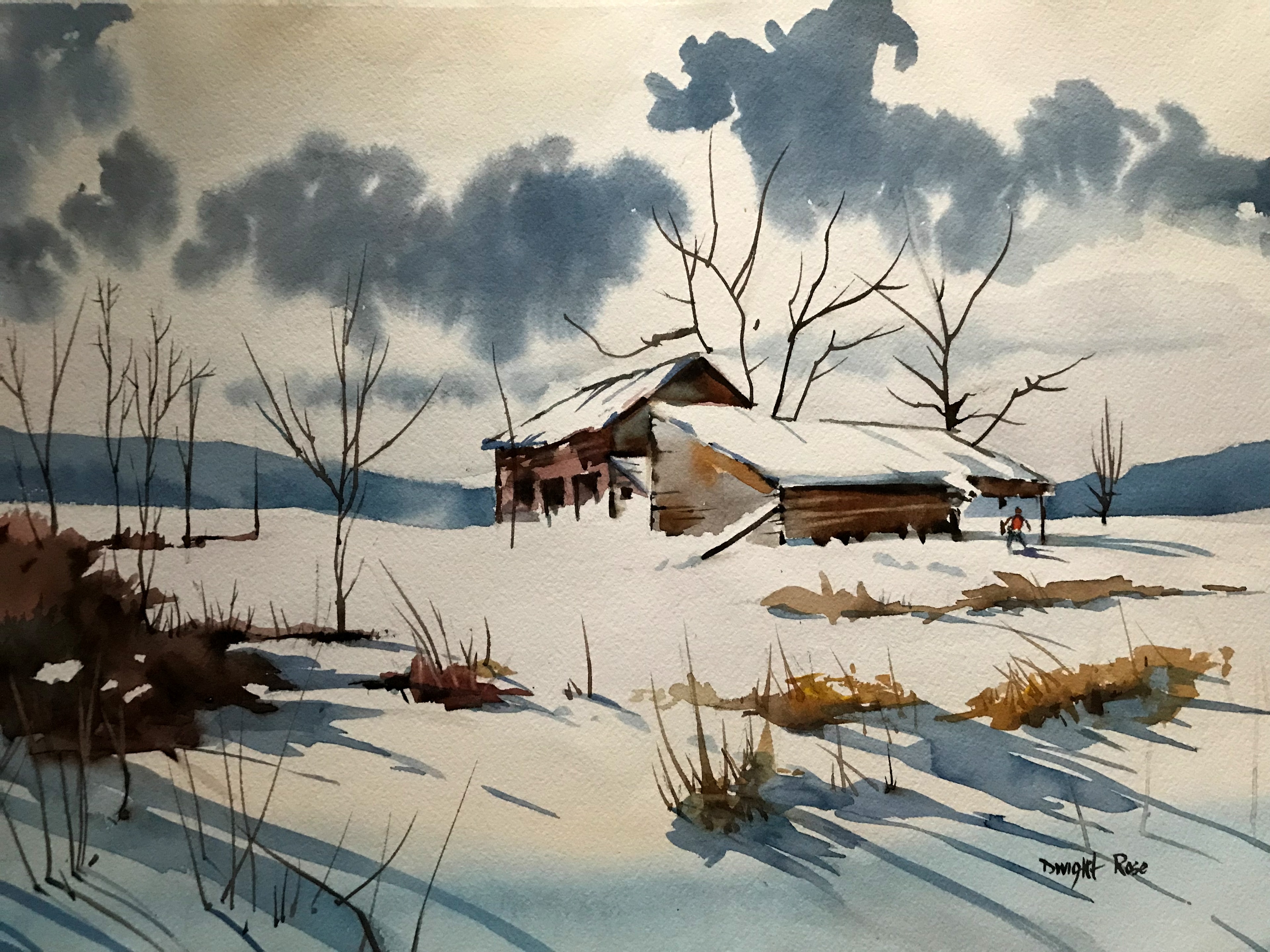 Upstate Snow — Watercolor on paper